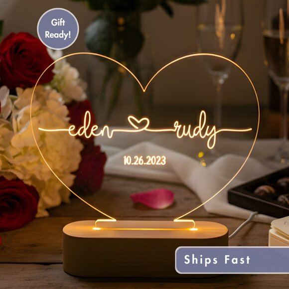 Custom Night Light • Personalized Valentine’s Gift • Names & Date - Picture 4 of 9